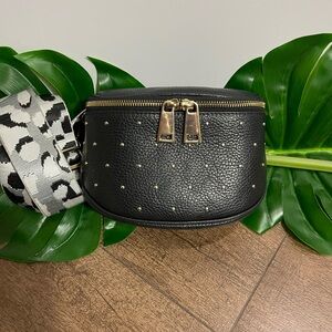 Italian leather Black Studded Crossbody Bag